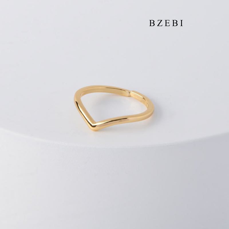 BZEBI Simple 18K stainless steel gold-plated narrow v-shaped ring with adjustable engagement ring