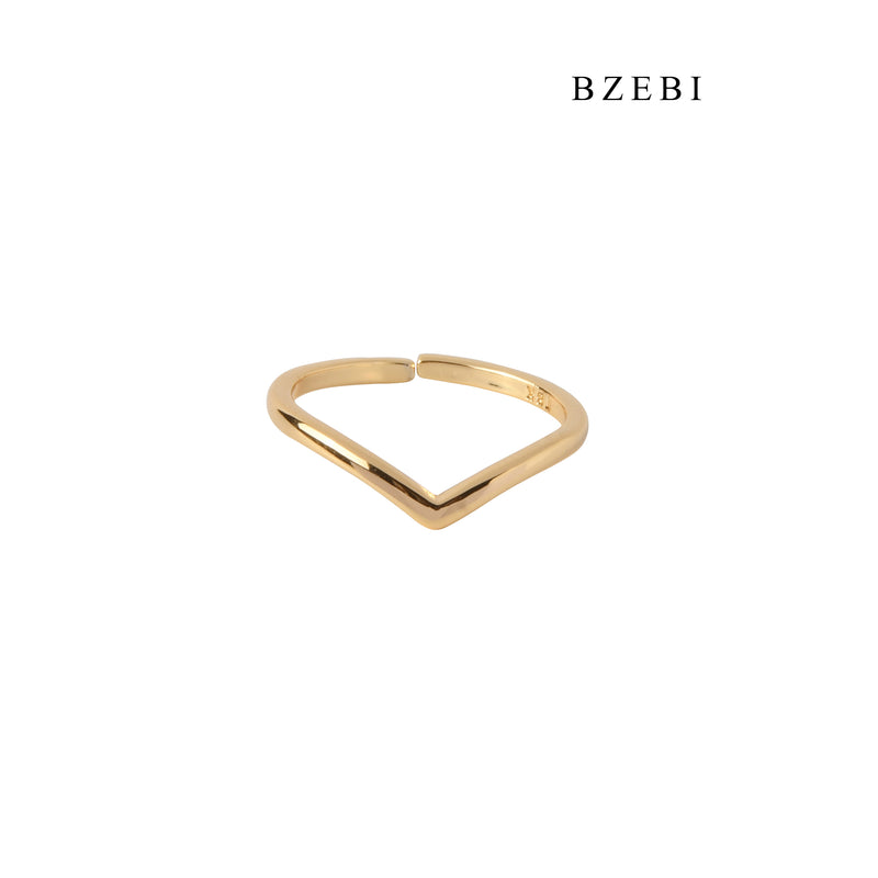 BZEBI Simple 18K stainless steel gold-plated narrow v-shaped ring with adjustable engagement ring