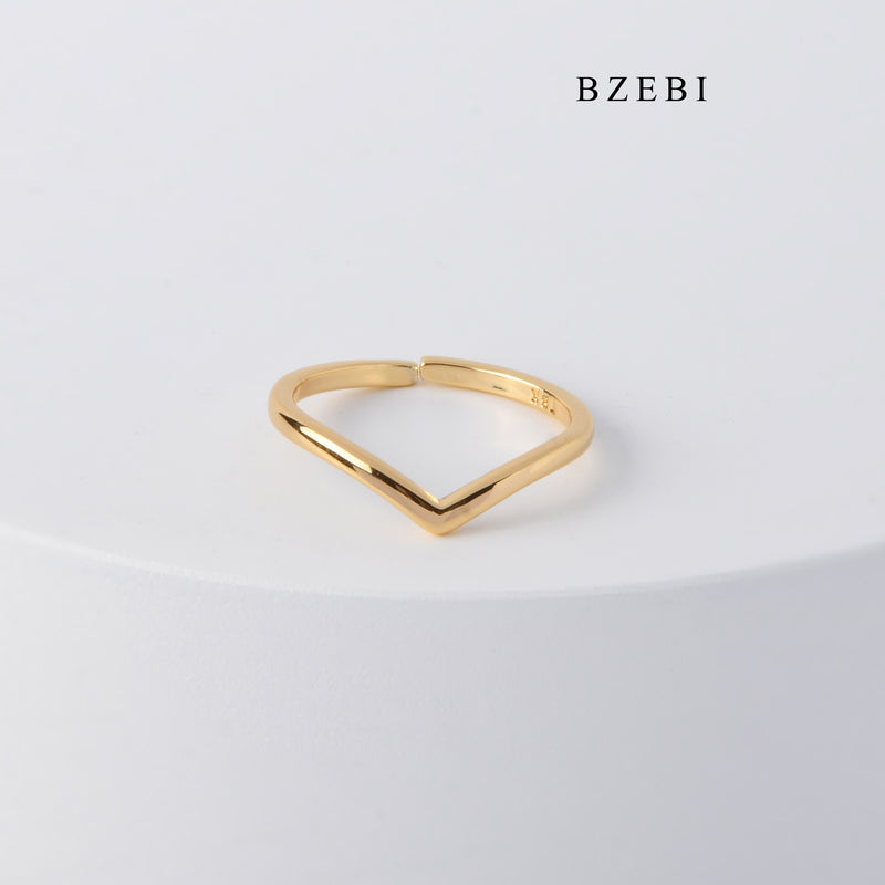 BZEBI Simple 18K stainless steel gold-plated narrow v-shaped ring with adjustable engagement ring