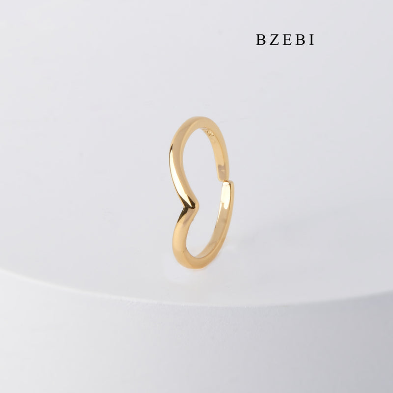 BZEBI Simple 18K stainless steel gold-plated narrow v-shaped ring with adjustable engagement ring