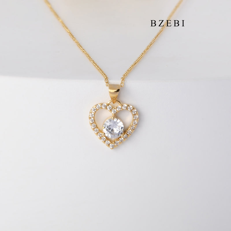 BZEBI Hot Lady Fashion 18K stainless steel gold-plated heart-shaped cubic zirconia pendant necklace jewelry gift