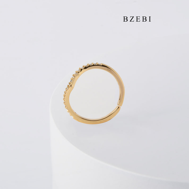 BZEBI Simple 18K stainless steel gold-plated personality v-shaped row set Zircon Diamond Ring Engagement Gift Jewelry Ring