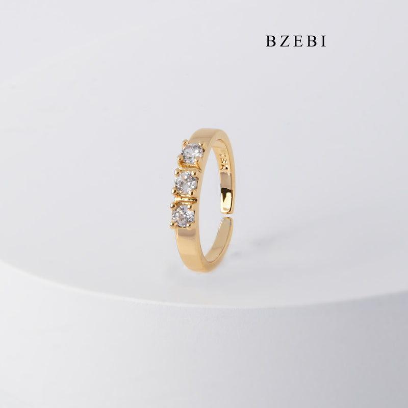 BZEBI Minimalist 18K GOLD-PLATED DIAMOND ZIRCON 18K lady fashion adjustable simple diamond ring engagement jewelry gifts