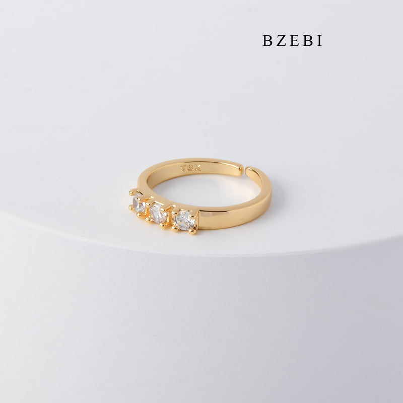 BZEBI Minimalist 18K GOLD-PLATED DIAMOND ZIRCON 18K lady fashion adjustable simple diamond ring engagement jewelry gifts