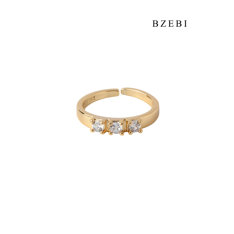 BZEBI Minimalist 18K GOLD-PLATED DIAMOND ZIRCON 18K lady fashion adjustable simple diamond ring engagement jewelry gifts