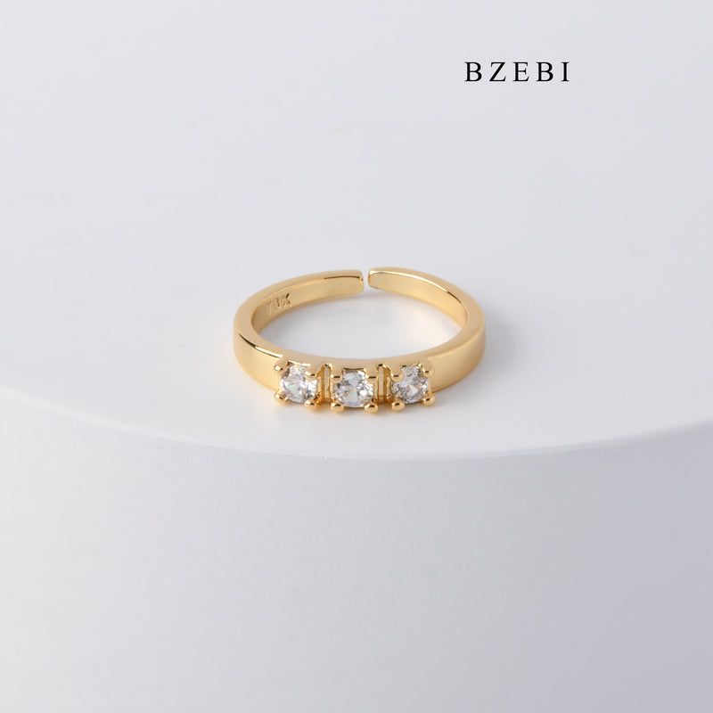 BZEBI Minimalist 18K GOLD-PLATED DIAMOND ZIRCON 18K lady fashion adjustable simple diamond ring engagement jewelry gifts