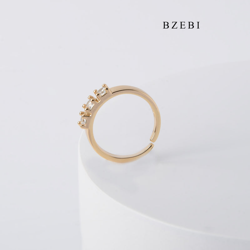 BZEBI Minimalist 18K GOLD-PLATED DIAMOND ZIRCON 18K lady fashion adjustable simple diamond ring engagement jewelry gifts