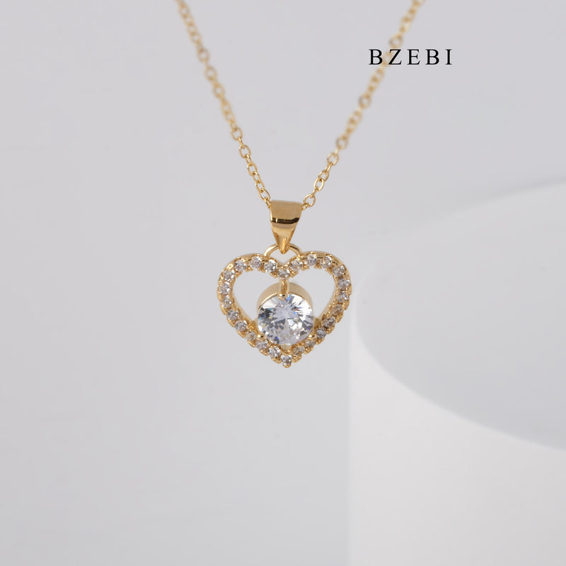 BZEBI Hot Lady Fashion 18K stainless steel gold-plated heart-shaped cubic zirconia pendant necklace jewelry gift