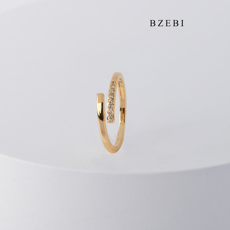 BZEBI High-grade zircon-encrusted open ring 18k stainless steel gold-plated fine adjustable ring simple jewelry gift