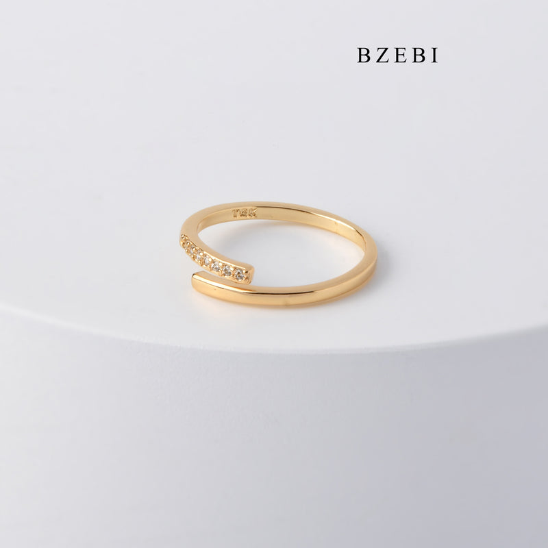 BZEBI High-grade zircon-encrusted open ring 18k stainless steel gold-plated fine adjustable ring simple jewelry gift