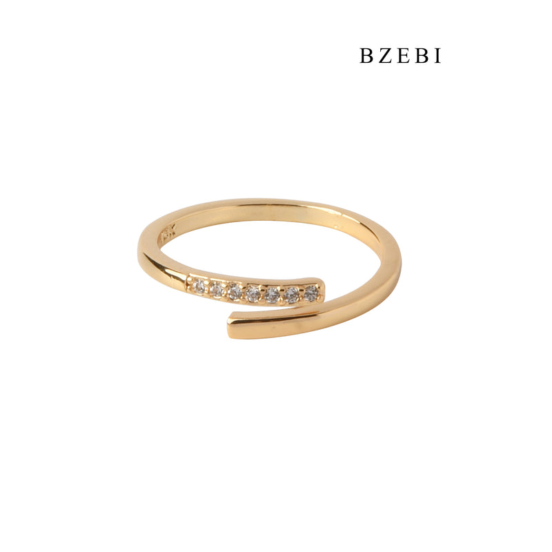 BZEBI High-grade zircon-encrusted open ring 18k stainless steel gold-plated fine adjustable ring simple jewelry gift