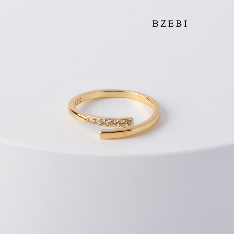 BZEBI High-grade zircon-encrusted open ring 18k stainless steel gold-plated fine adjustable ring simple jewelry gift