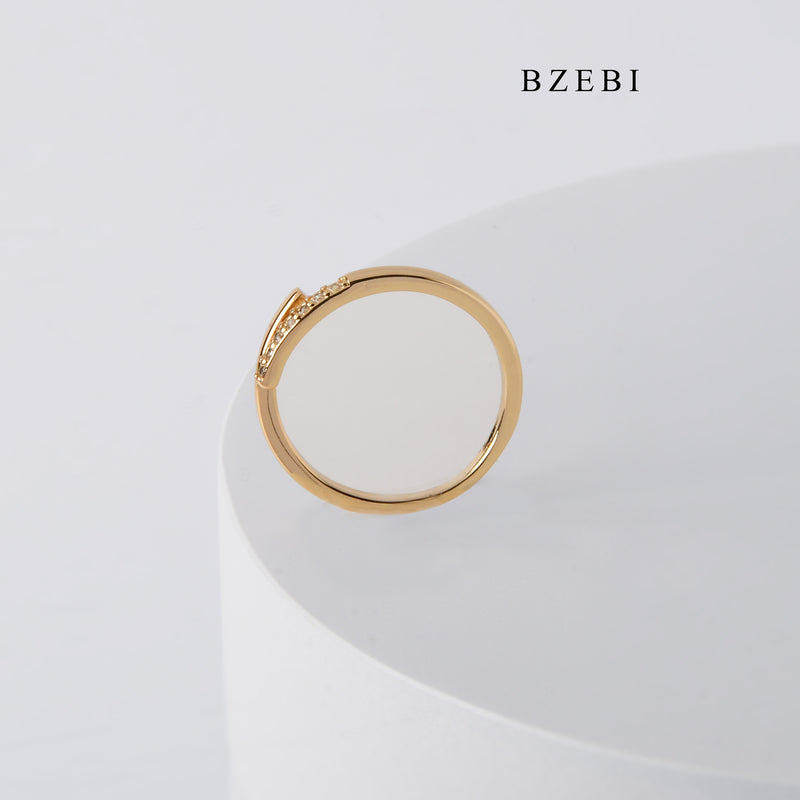 BZEBI High-grade zircon-encrusted open ring 18k stainless steel gold-plated fine adjustable ring simple jewelry gift