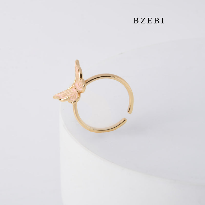 BZEBI New 18K stainless steel gold-plated pink butterfly ring accessories casual birthday party gift