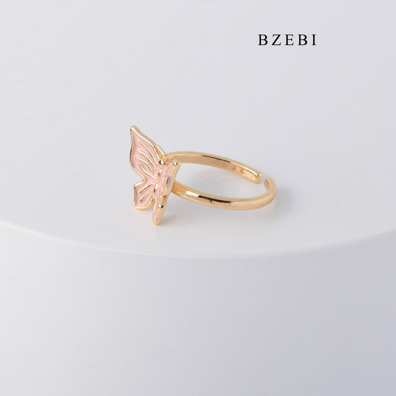 BZEBI New 18K stainless steel gold-plated pink butterfly ring accessories casual birthday party gift