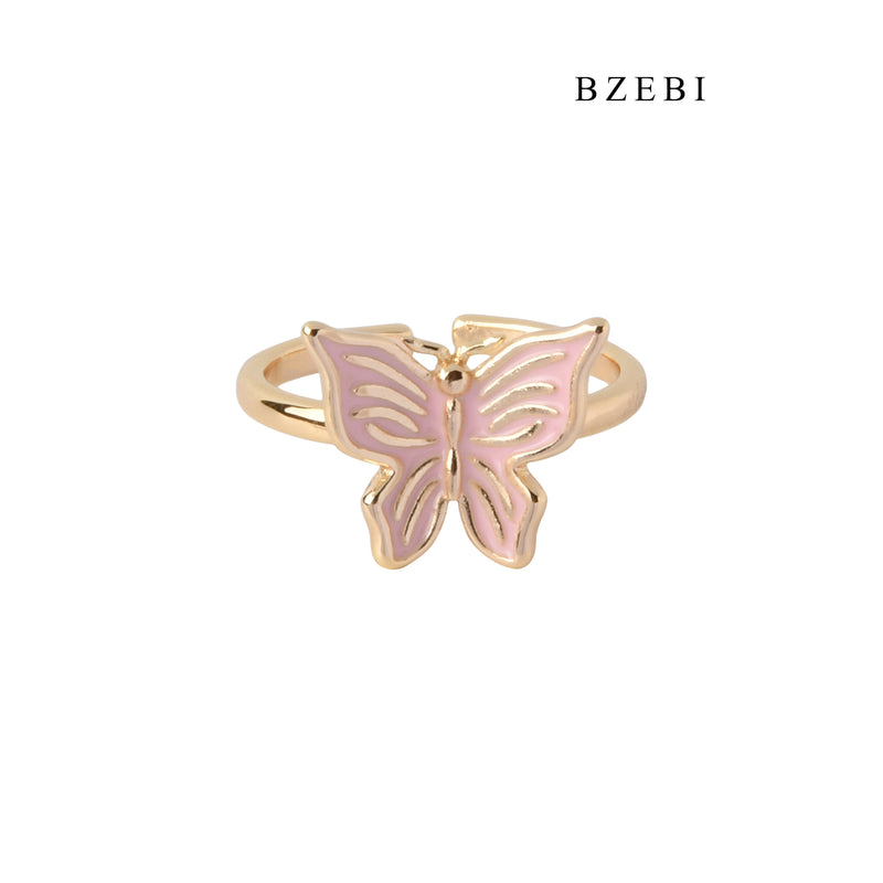 BZEBI New 18K stainless steel gold-plated pink butterfly ring accessories casual birthday party gift