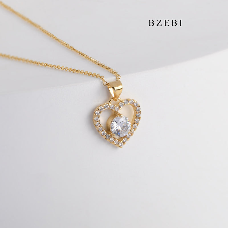 BZEBI Hot Lady Fashion 18K stainless steel gold-plated heart-shaped cubic zirconia pendant necklace jewelry gift