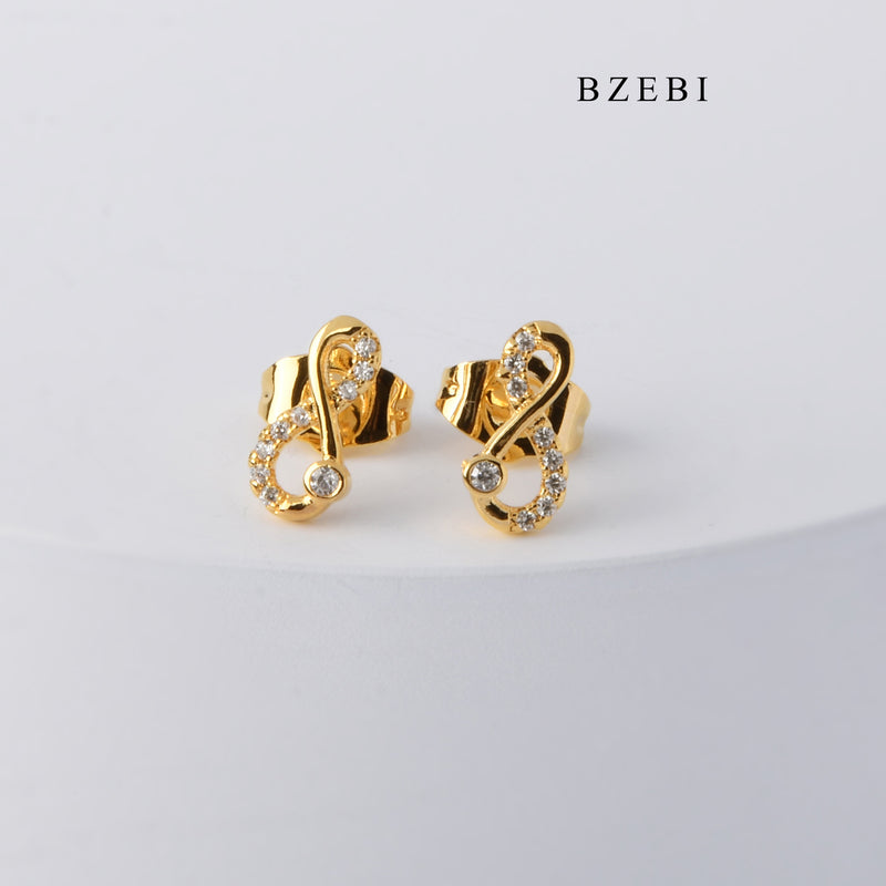 BZEBI Temperament simple and versatile stainless steel gold-plated number 8 symbol asymmetric earrings earrings party jewelry gifts