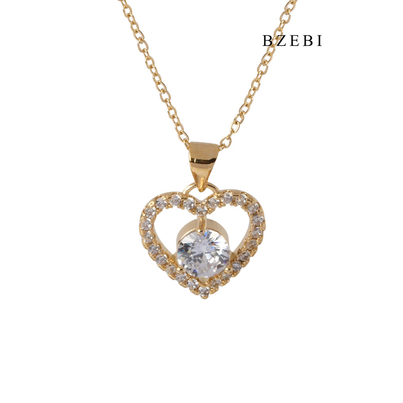 BZEBI Hot Lady Fashion 18K stainless steel gold-plated heart-shaped cubic zirconia pendant necklace jewelry gift