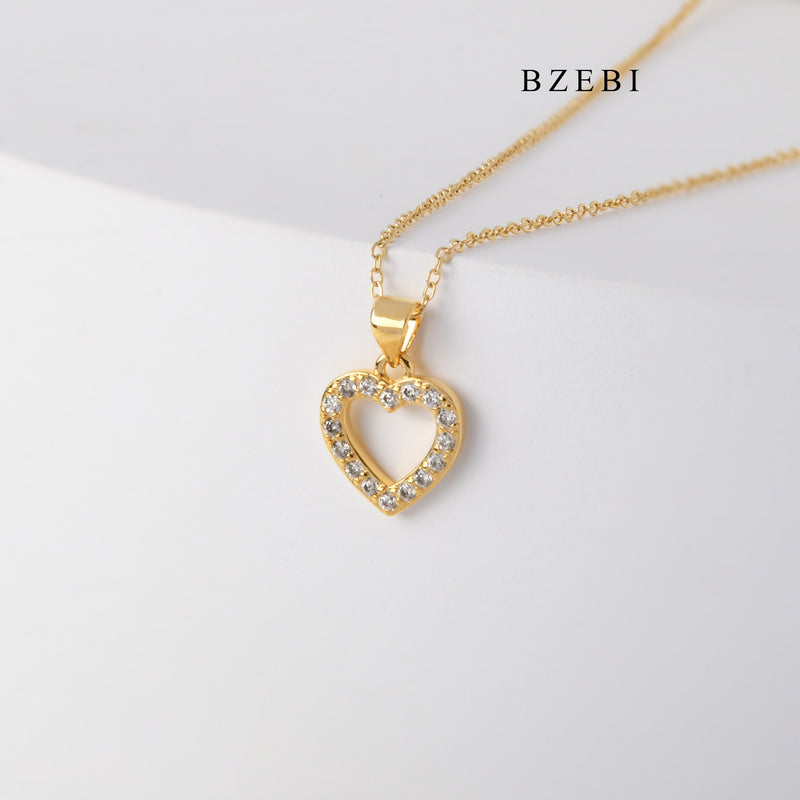 BZEBI Fashion Romantic gift 18k stainless steel gold-plated heart-shaped cubic zirconia pendant necklace lady's jewelry