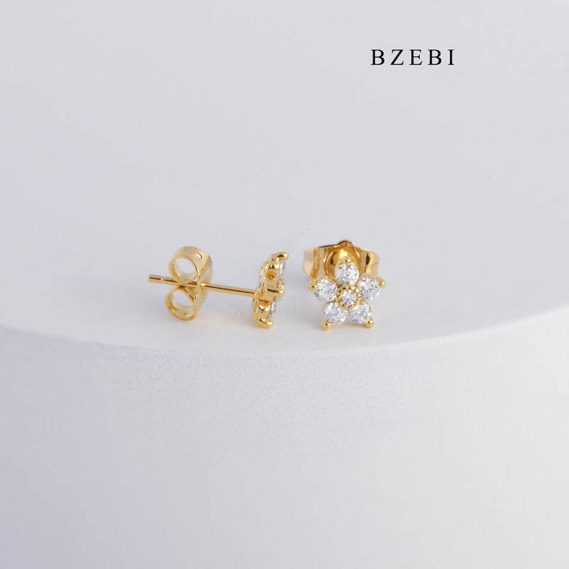 BZEBI Simple hot selling 18K gold plated diamond studded Earrings popular flower gold earrings earrings