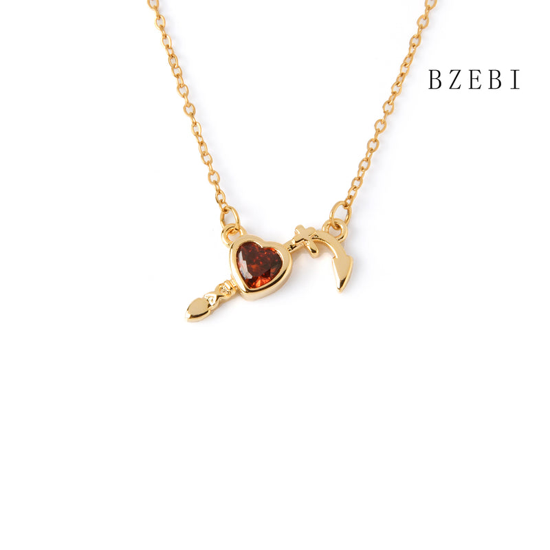 18k Gold Plated Cubic Zirconia An arrow through the heart Necklace for Women with Box