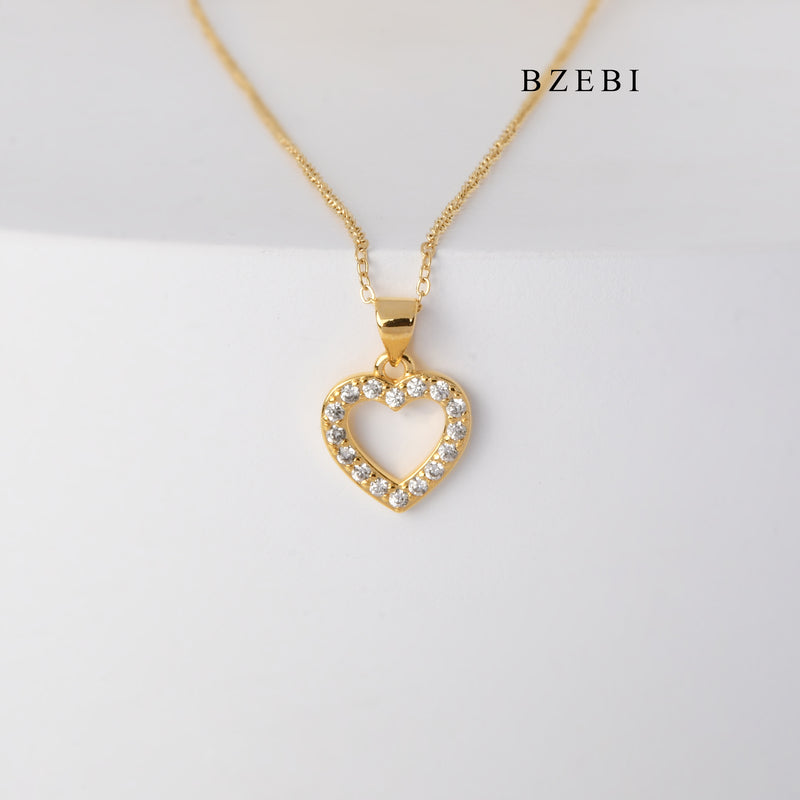 BZEBI Fashion Romantic gift 18k stainless steel gold-plated heart-shaped cubic zirconia pendant necklace lady's jewelry