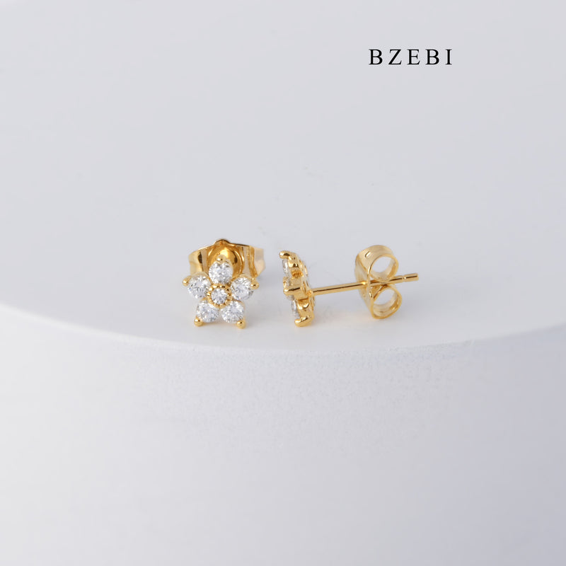 BZEBI Simple hot selling 18K gold plated diamond studded Earrings popular flower gold earrings earrings