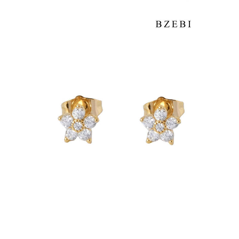 BZEBI Simple hot selling 18K gold plated diamond studded Earrings popular flower gold earrings earrings