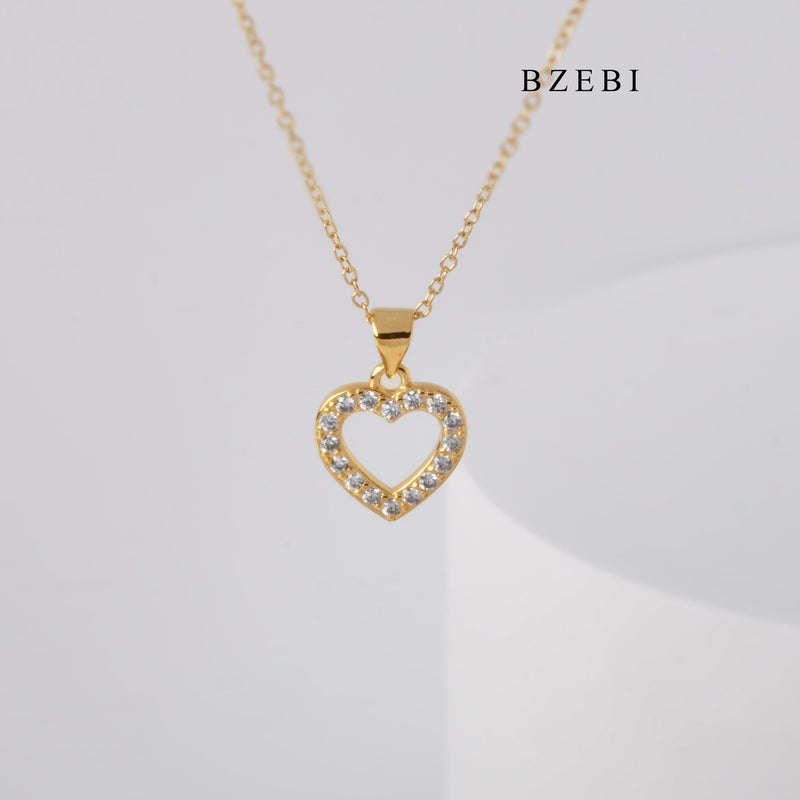 BZEBI Fashion Romantic gift 18k stainless steel gold-plated heart-shaped cubic zirconia pendant necklace lady's jewelry