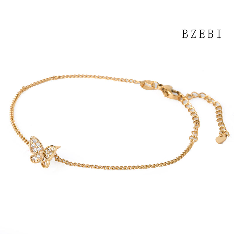 18k Gold Plated Cubic Zirconia  butterfly Bracelet for Women with Box