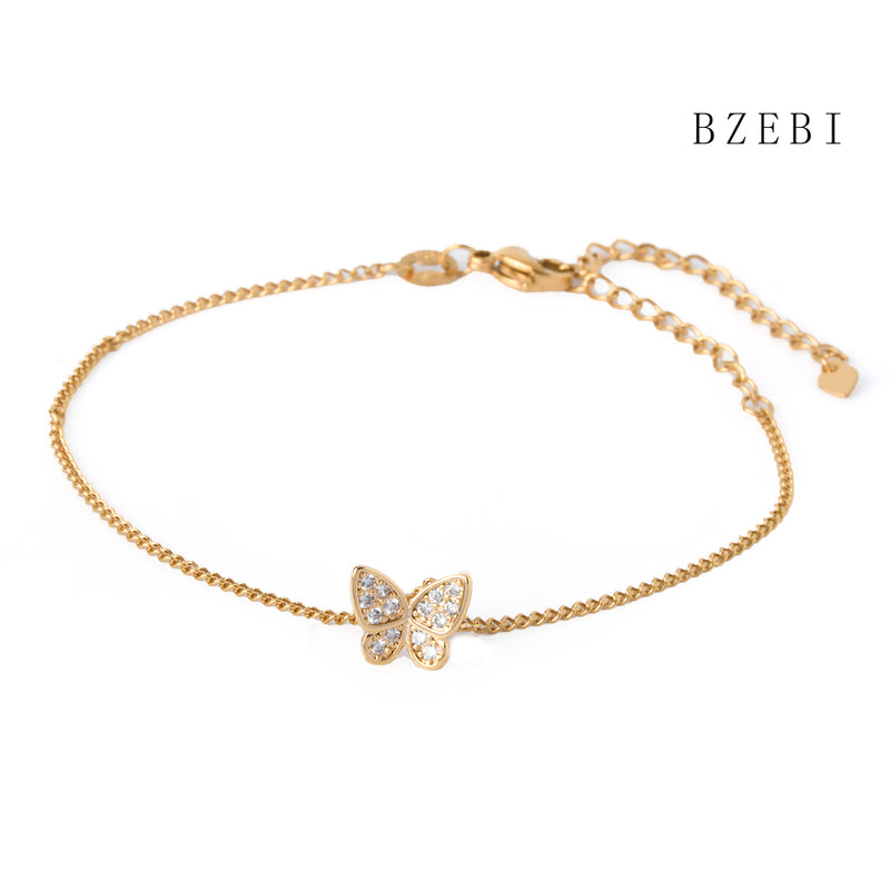 18k Gold Plated Cubic Zirconia  butterfly Bracelet for Women with Box