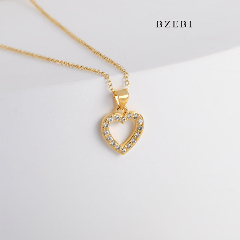 BZEBI Fashion Romantic gift 18k stainless steel gold-plated heart-shaped cubic zirconia pendant necklace lady's jewelry