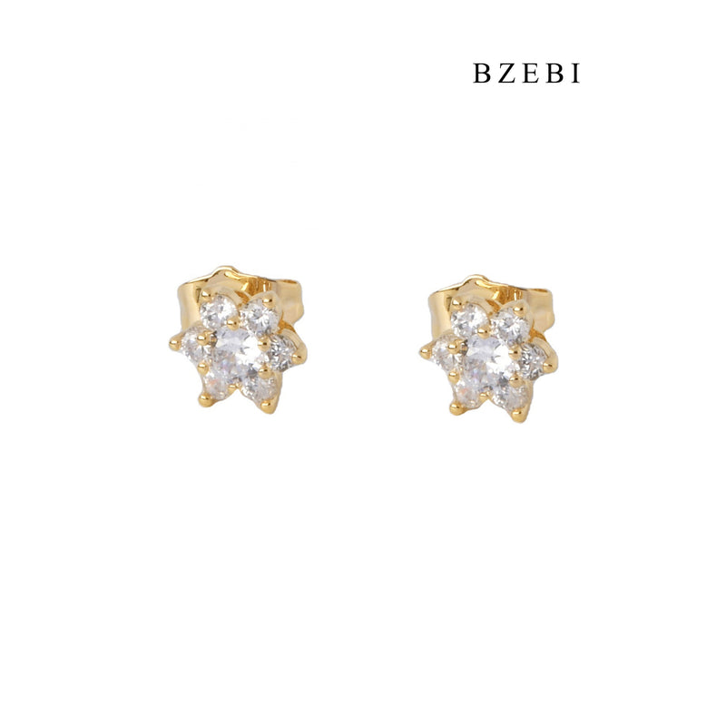 BZEBI New hot selling stainless steel 18K gold plated diamond studded Earrings popular flower gold lady Jewelry Earrings