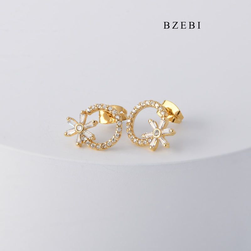 BZEBI Diamond encrusted 18K gold-plated Daisy ring earrings earrings light luxury zirconium diamond women's jewelry party gift