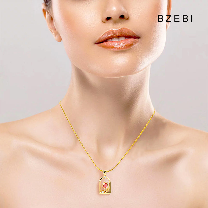 BZEBI n18k Glass rose clavicle Necklace