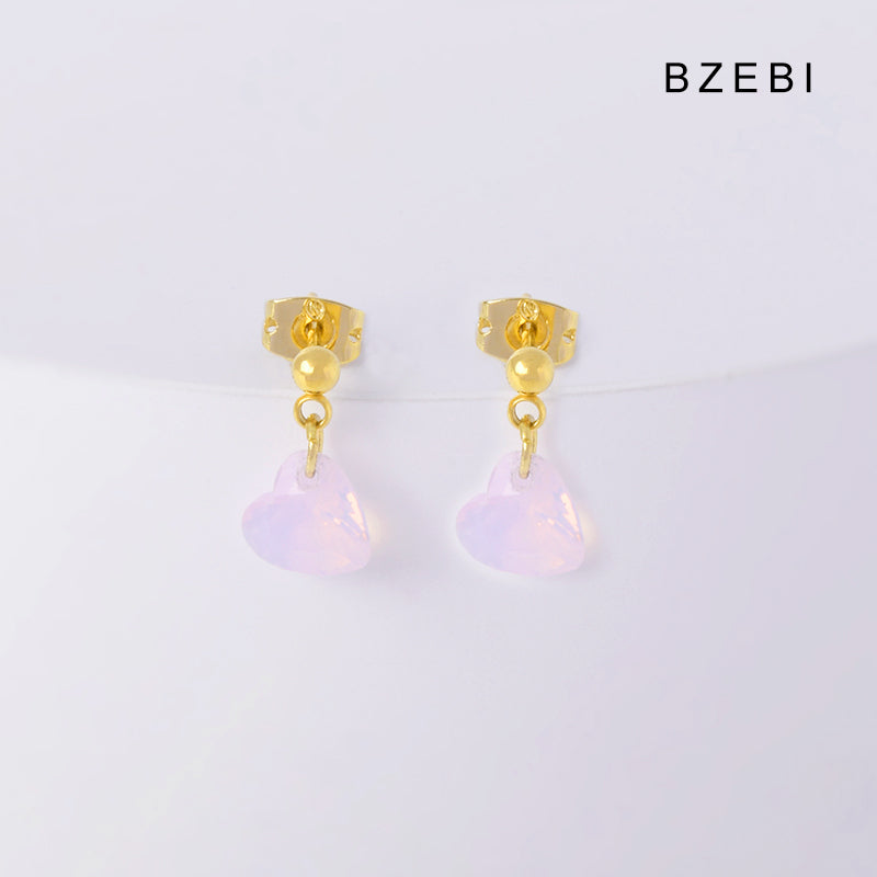 BZEBI 18k Gold Plated Heart Crystal Drop Earrings