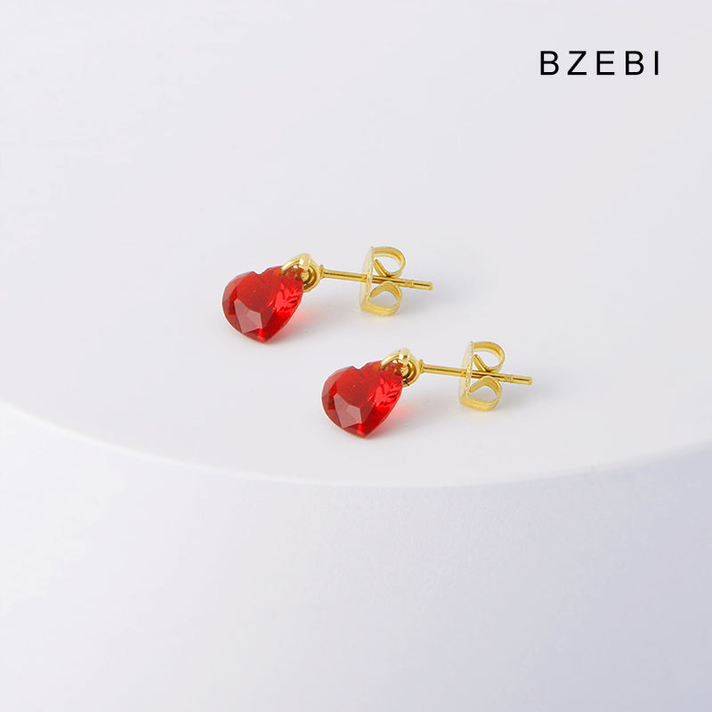 BZEBI 18k Gold Plated Heart Crystal Drop Earrings