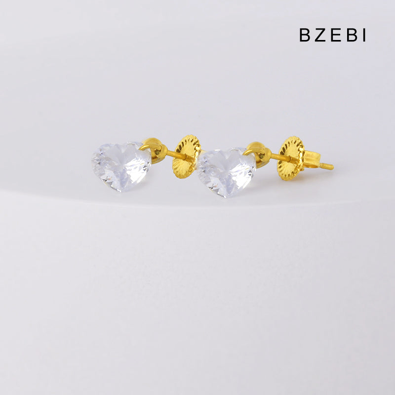 BZEBI 18k Gold Plated Heart Crystal Drop Earrings