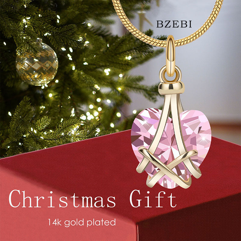 BZEBI Women's Heart-shaped Diamond Barbie Necklace for Teen Girl Gifts(Pink)