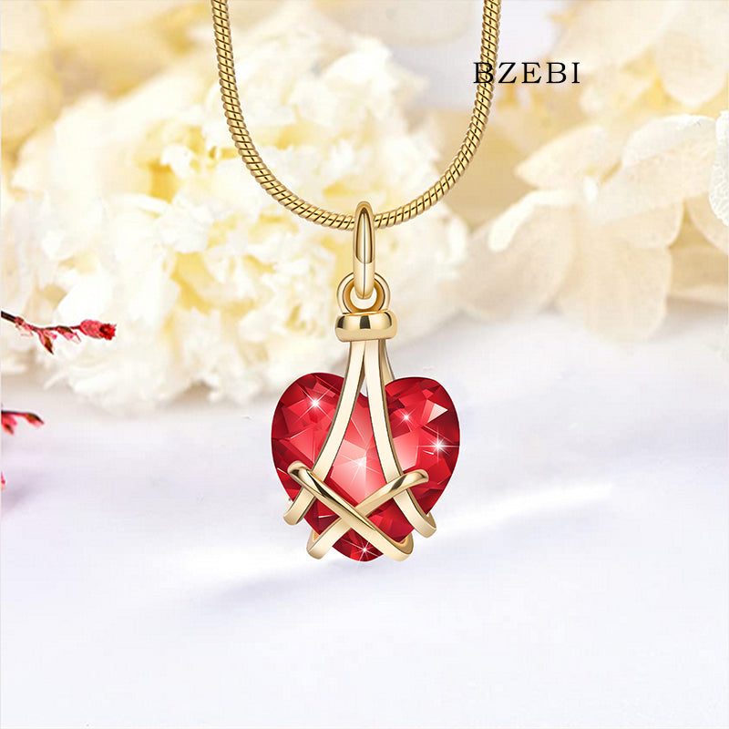 BZEBI Women's Heart-shaped Diamond Barbie Necklace for Teen Girl Gifts(red)