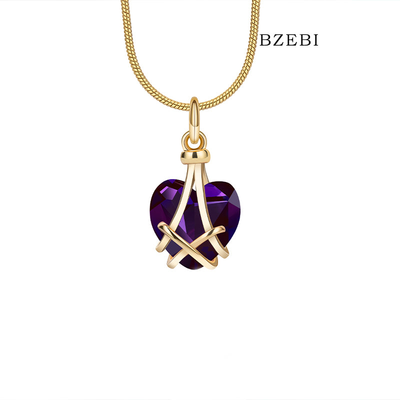 BZEBI Women's Heart-shaped Diamond Barbie Necklace for Teen Girl Gifts(Purple)