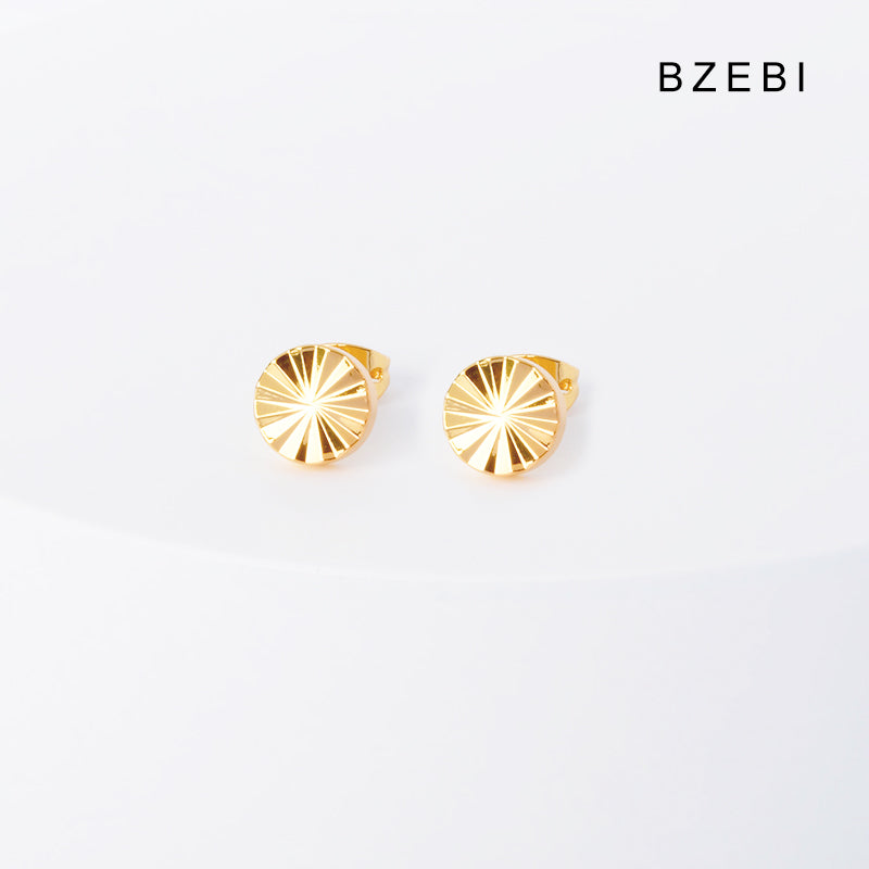 BZEBI 14k round fan-shaped design simple earrings