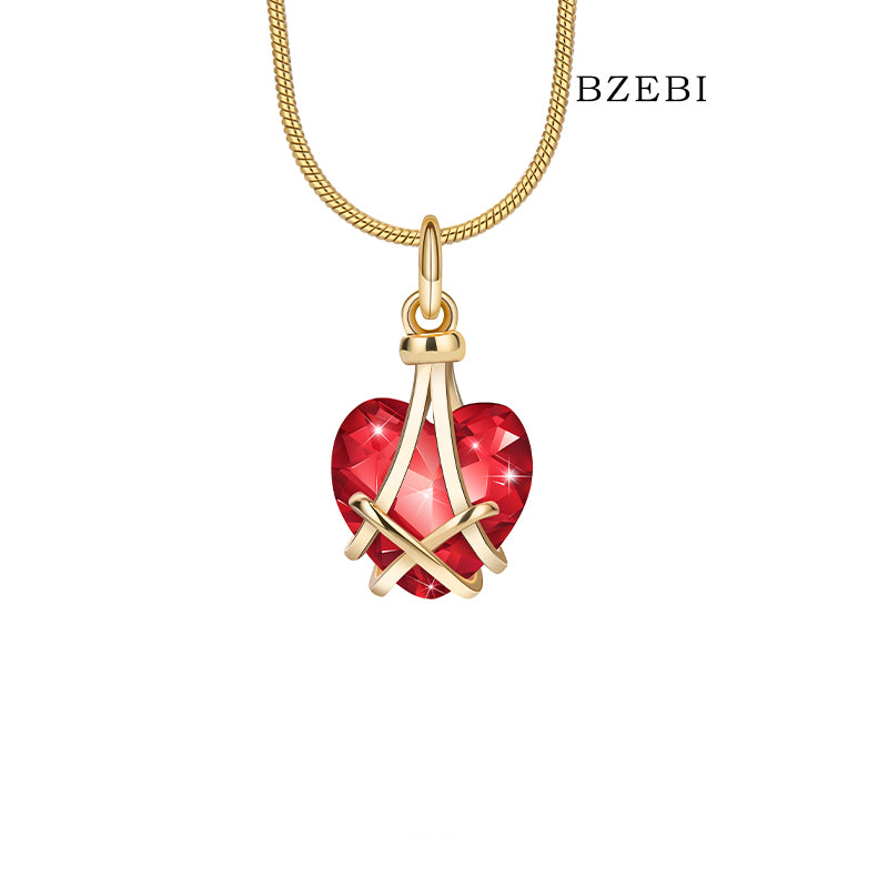 BZEBI Women's Heart-shaped Diamond Barbie Necklace for Teen Girl Gifts(red)