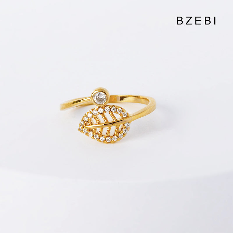 14k light luxury leaf buckle adjustable ring