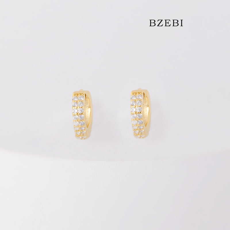 BZEBI 18k Gold Plated Cubic Zirconia Buckle Half Circle Stud Earrings for Women with Box