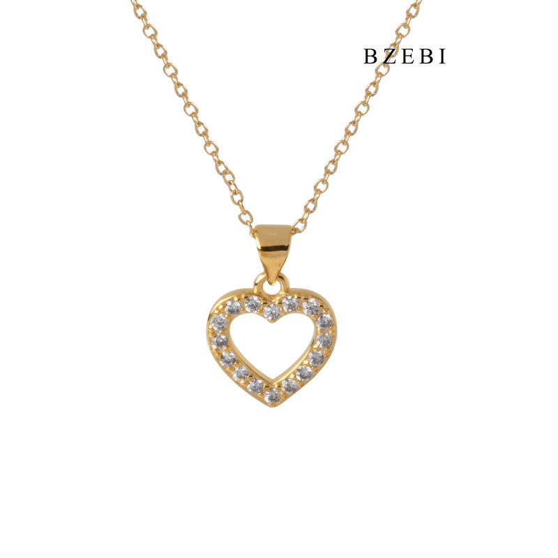 BZEBI Fashion Romantic gift 18k stainless steel gold-plated heart-shaped cubic zirconia pendant necklace lady's jewelry