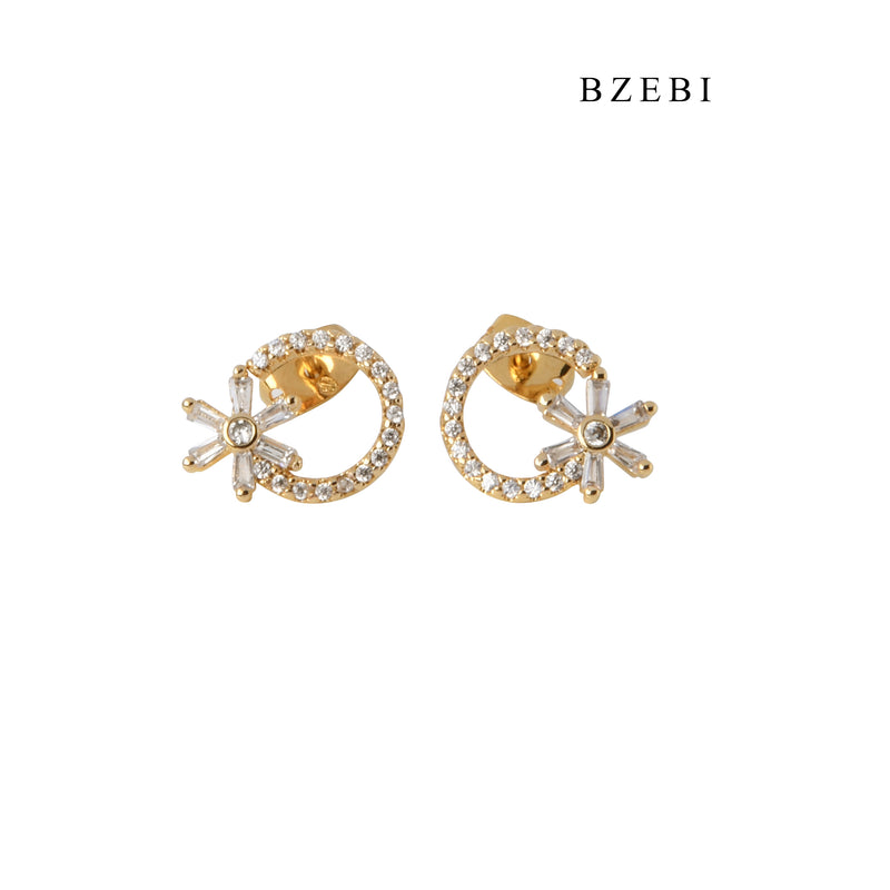 BZEBI Diamond encrusted 18K gold-plated Daisy ring earrings earrings light luxury zirconium diamond women's jewelry party gift