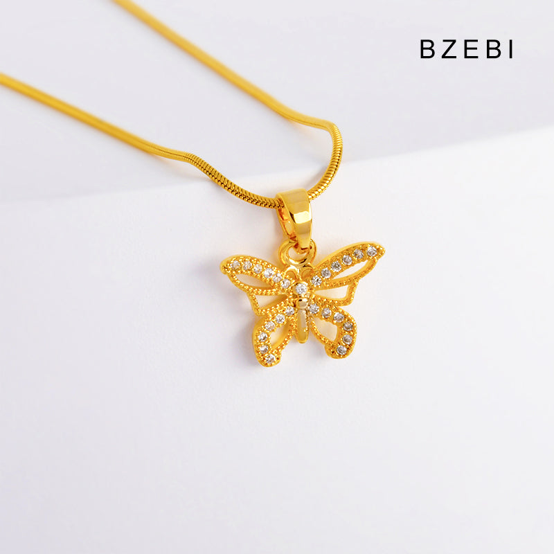 14k simple fashion butterfly necklace