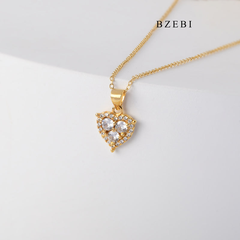 BZEBI Hot New jewelry stainless steel 18k gold-plated heart-shaped cubic zirconia pendant necklace lady fashion jewelry